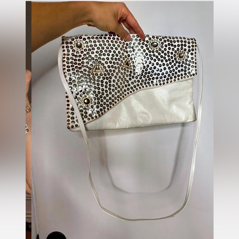 Studded vintage White and Silver‎ Za-Zu white leather Women's Bag